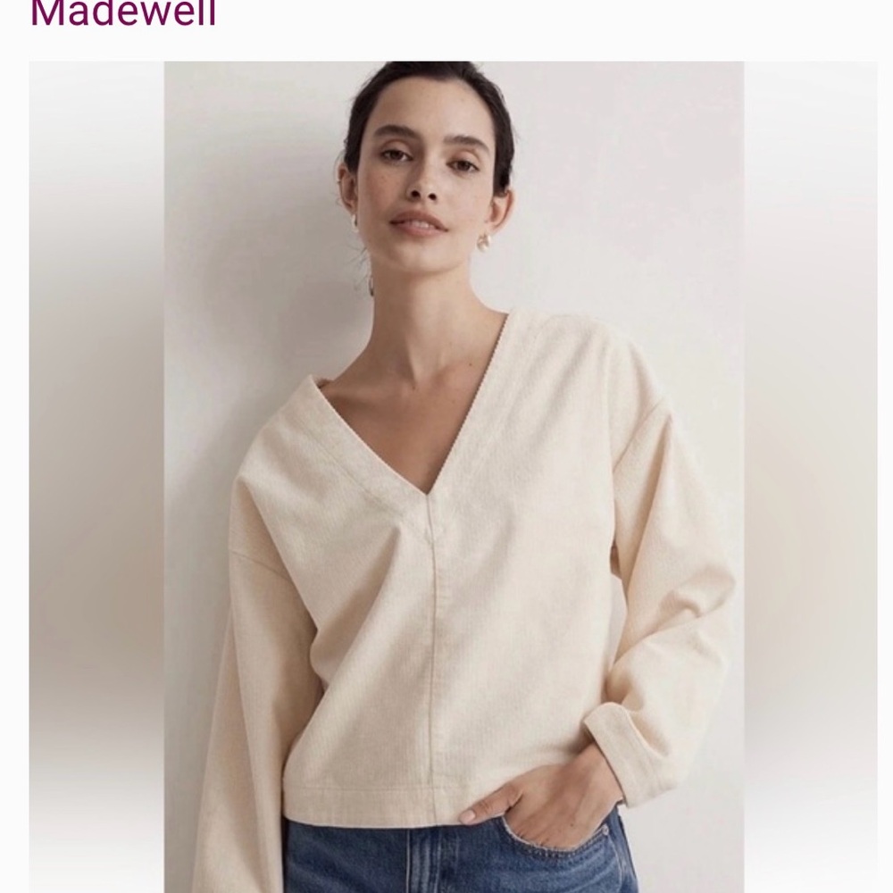 Madewell Corduroy Creamy Ivory Crop Top Size Small - Picture 1 of 7